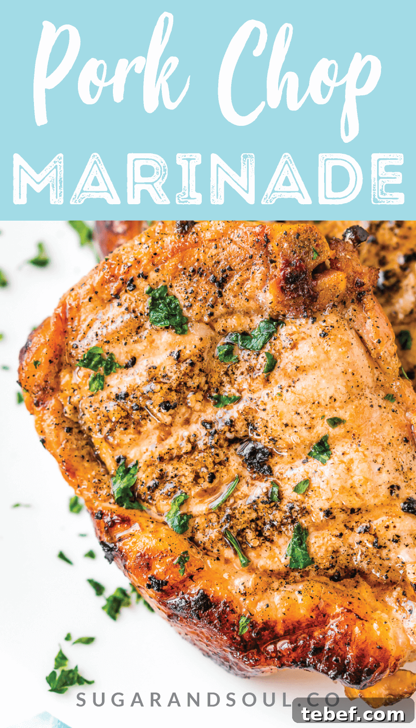 This Pork Chop Marinade makes meat juicy, tender, and super flavorful. Made with apple cider vinegar, olive oil, garlic powder, ground mustard, coriander, sea salt, brown sugar and honey, you can whip it up for summer cookouts or weeknight dinners.