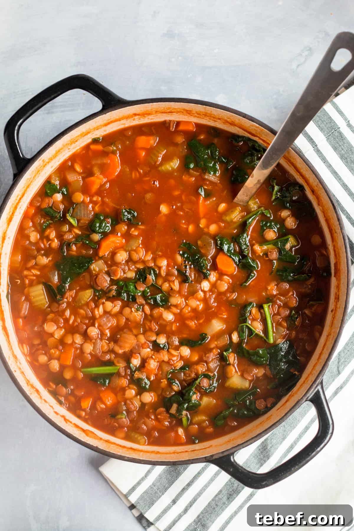 a pot filled with lentil soup