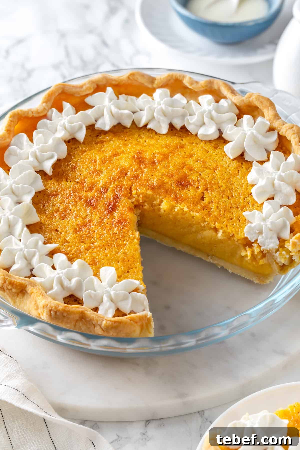 Buttermilk pie with slice removed