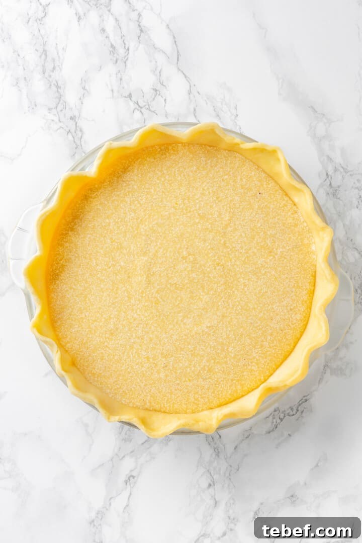 Overhead view of vegan buttermilk pie before baking