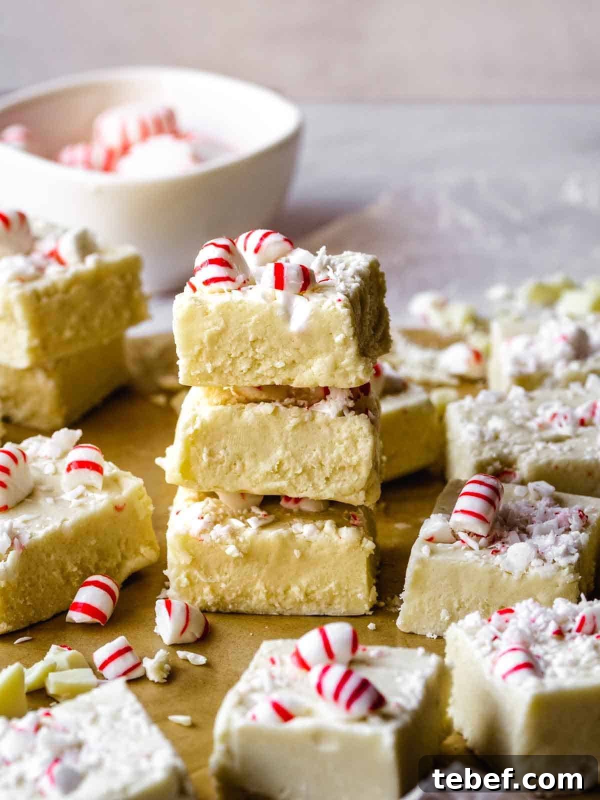 stack of candy cane fudge