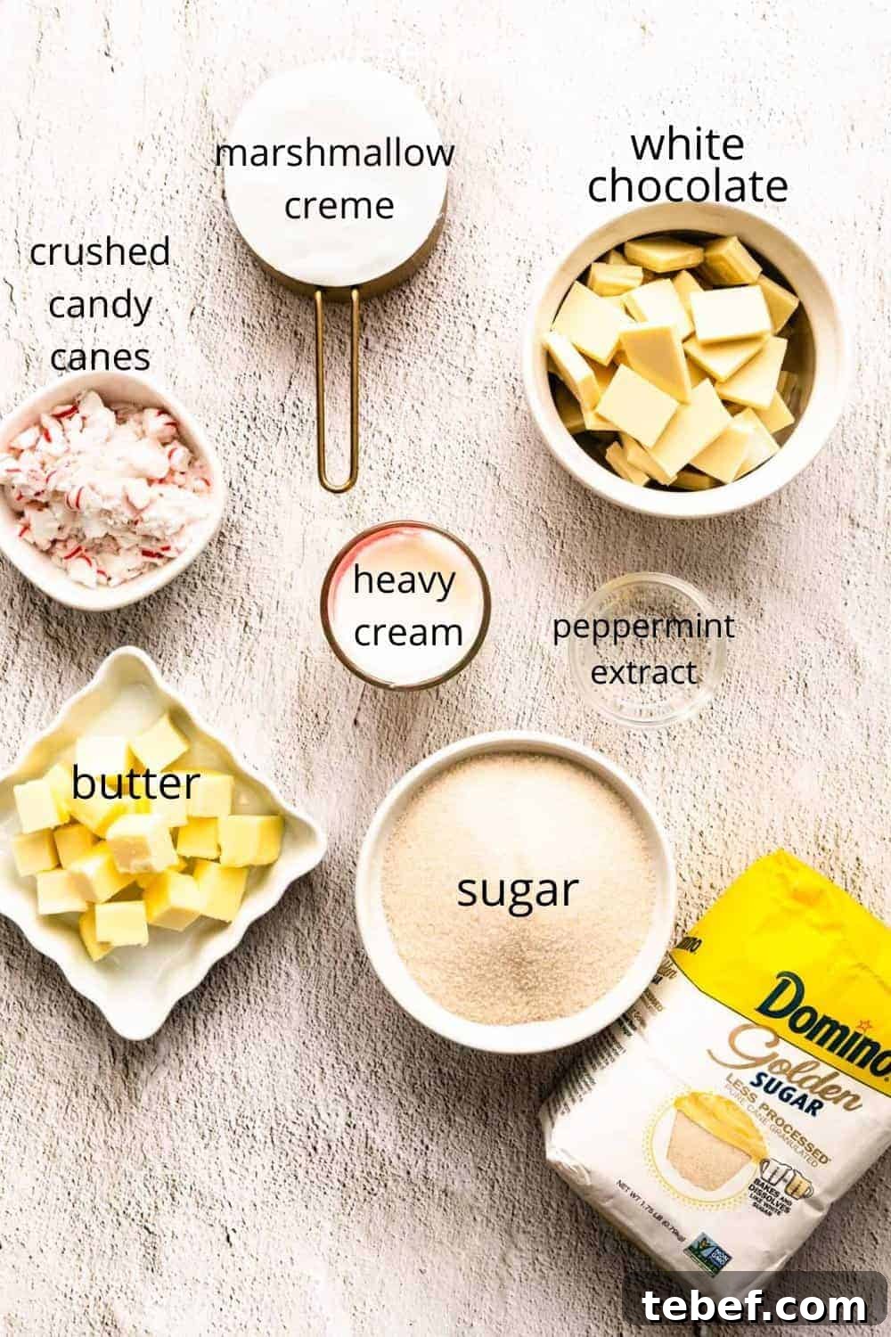 white chocolate peppermint fudge ingredients labeled